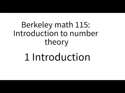 Introduction to number theory lecture 1
