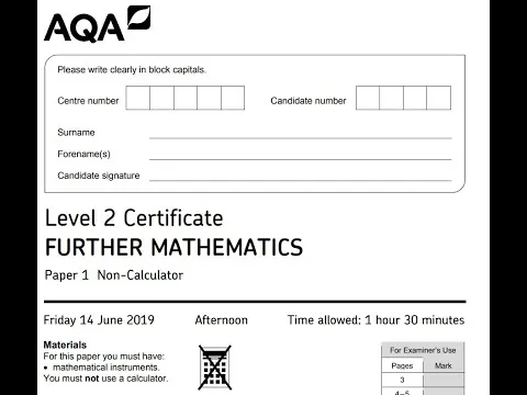 AQA Further maths GCSE (level 2) 2019 Paper 1